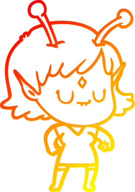 Bir insan tarafından çizilmiş bir uzaylı kız çizgi çizimi.