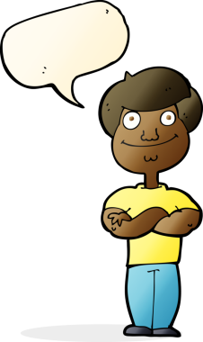 Bir insan tarafından çizilmiş konuşma balonlu mutlu adam çizgi filmi.