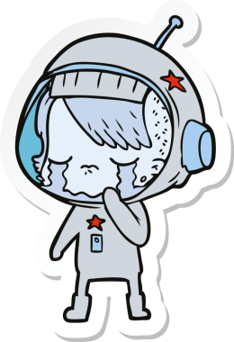 Bir insan tarafından çizilmiş, ağlayan astronot bir kızın çıkartması.