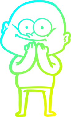 Bir insan tarafından çizilmiş, kel bir adamın soğuk çizgi çizimi.