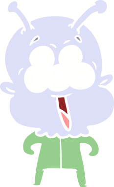 Bir insan tarafından çizilmiş mutlu düz renkli çizgi film uzaylısı.