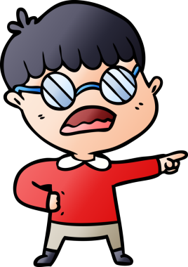 Bir insan tarafından çizilmiş gözlüklü çocuk.