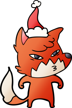 Bir insan tarafından çizilmiş Noel Baba şapkası giyen bir tilkinin gradyan çizimi.