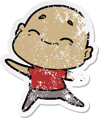 Bir insan tarafından çizilmiş mutlu, kel bir adamın sıkıntılı çıkartması.