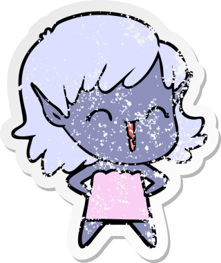 Bir insan tarafından çizilmiş karikatür elf kızının sıkıntılı çıkartması.