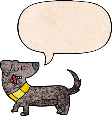 Konuşma baloncuğu olan çizgi film köpeği insan tarafından çizilmiş eski moda dokular.