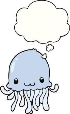 Bir insan tarafından çizilmiş düşünce baloncuklu denizanası çizgi filmi.