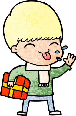 Çizgi filmci çocuk bir insan tarafından çizilmiş dili dışarı çıkarıyor.