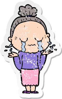 Bir insan tarafından çizilmiş, ağlayan yaşlı bir kadın karikatürü.