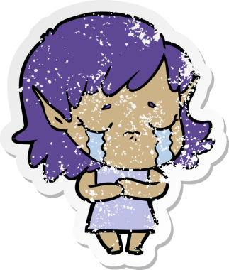 Bir insan tarafından çizilmiş, ağlayan bir elf kızı.