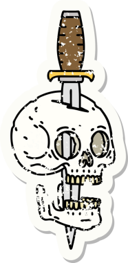 Bir insan tarafından çizilmiş geleneksel bir kafatası stili dövmesi var.