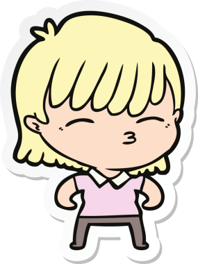 Bir insan tarafından çizilmiş bir karikatür kadının çıkartması.