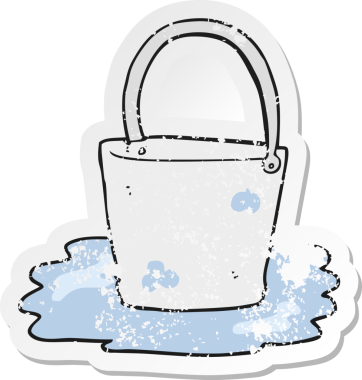 Bir insan tarafından çizilmiş karikatür su kovasının geriletilmiş yapıştırması.