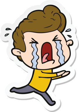 Bir insan tarafından çizilmiş ağlayan bir karikatür çıkartması.