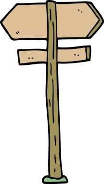 bir insan tarafından çizilmiş karikatür yön işareti