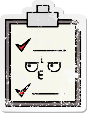 Bir insan tarafından çizilmiş şirin bir karikatür kontrol listesinin sıkıntılı etiketi