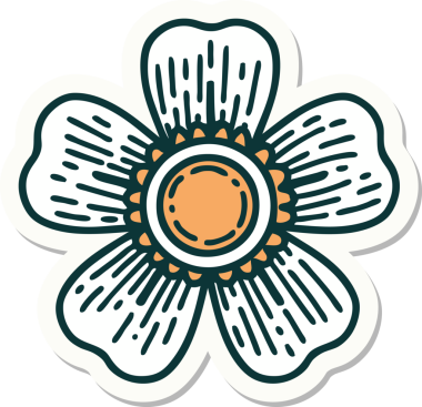 Bir insan tarafından çizilmiş geleneksel bir çiçek stiliyle dövme çıkartması.