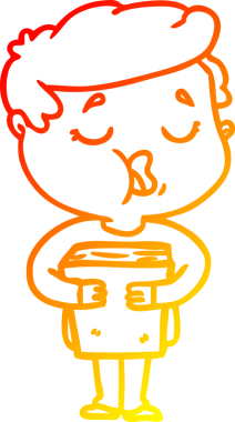 Bir insan tarafından çizilmiş, elinde kitap tutan ve şarkı söyleyen bir çizgi film karakteri çizimi.