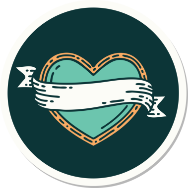 Bir insan tarafından çizilmiş geleneksel bir kalp ve bayrak stili dövme çıkartması.