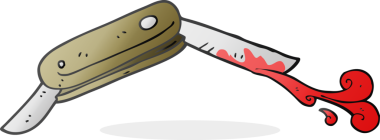 El yazısıyla çizilmiş kanlı katlama bıçağı bir insan tarafından çizilmiş.