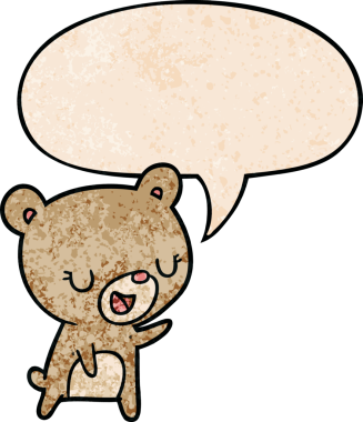 Bir insan tarafından çizilmiş eski moda konuşma baloncuğu olan çizgi film ayısı.