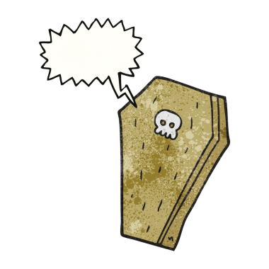 Serbest konuşma balonu desenli cadılar bayramı tabutu bir insan tarafından çizilmiş.