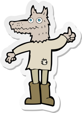 Bir insan tarafından çizilmiş bir kurt adamın çıkartması.