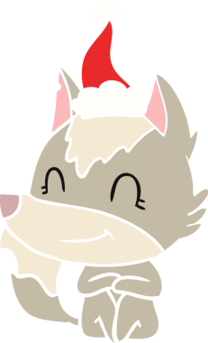 Bir insan tarafından çizilmiş Noel Baba şapkası takan bir kurt resmi.