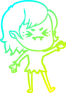 Bir insan tarafından çizilmiş, soğuk gradyan çizgi film karakteri bir vampir kız.