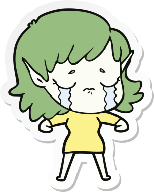 Bir insan tarafından çizilmiş ağlayan bir elf kızının çıkartması.