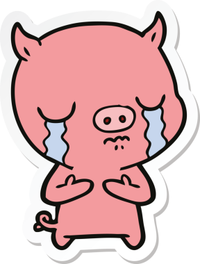 Bir insan tarafından çizilmiş, ağlayan bir domuzun çıkartması.