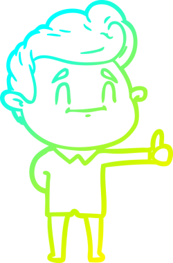 Bir insan tarafından çizilen mutlu çizgi film karakterinin soğuk gradyan çizimi.