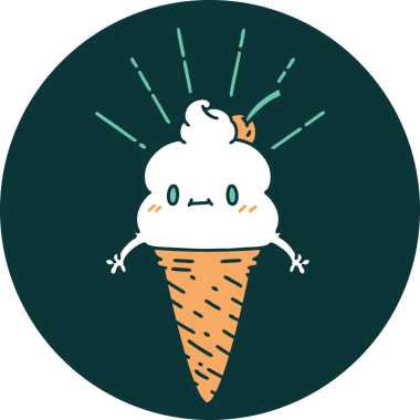 Bir insan tarafından çizilmiş dövme stili dondurma karakterinin simgesi