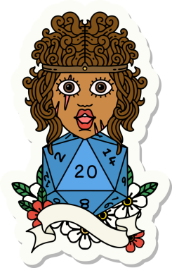 Bir insan tarafından çizilmiş doğal 20 zarlı bir insan barbarının çıkartması.