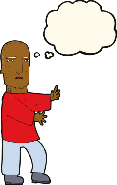 Düşünce baloncuğu bir insan tarafından çizilmiş sert adam çizgi filmi.