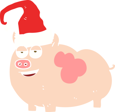 Bir insan tarafından çizilmiş noel domuzunun düz renk çizimi