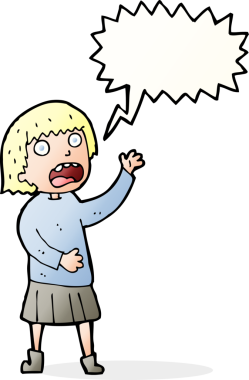 Çizgi film, bir insan tarafından çizilmiş konuşma balonlu kadını strese sokuyor.