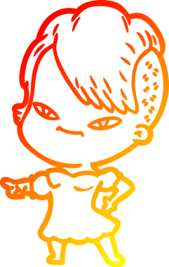 Hipster saç kesimi bir insan tarafından çizilmiş güzel bir çizgi film kızı çizimi.