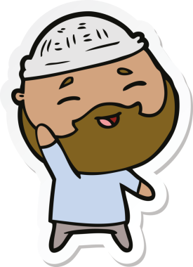 Bir insan tarafından çizilmiş mutlu sakallı bir adamın çıkartması.