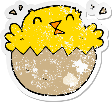 Bir insanın çizdiği yumurtadan çıkan bir karikatür çıkartması.