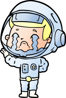 Bir insan tarafından çizilmiş ağlayan astronot çizgi filmi.