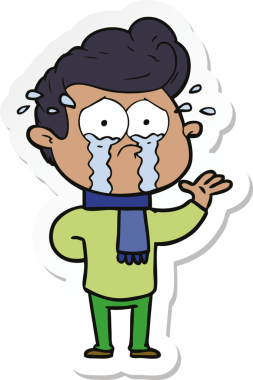 Bir insan tarafından çizilmiş ağlayan bir karikatür çıkartması.