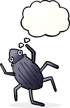 Bir insan tarafından çizilmiş düşünce baloncuklu çizgi film böceği