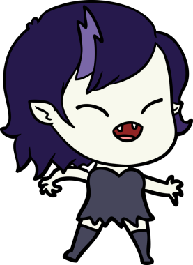 Bir insan tarafından çizilmiş gülen vampir kız çizgi filmi.