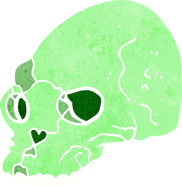 Bir insan tarafından çizilmiş ürkütücü bir kafatası.