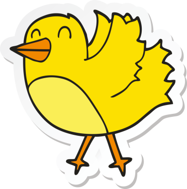 Bir insan tarafından çizilmiş çizgi film kuşunun çıkartması.