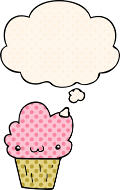 Bir insan tarafından çizilmiş, yüzünde düşünce kabarcığı olan çizgi film keki.