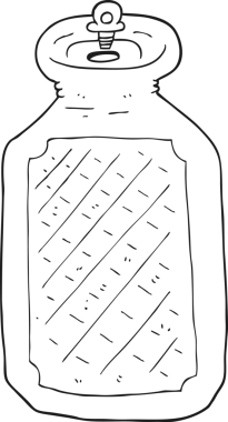 Bir insan tarafından çizilmiş siyah beyaz çizgi film sıcak su şişesi.