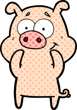 Bir insan tarafından çizilmiş mutlu çizgi film domuzu.