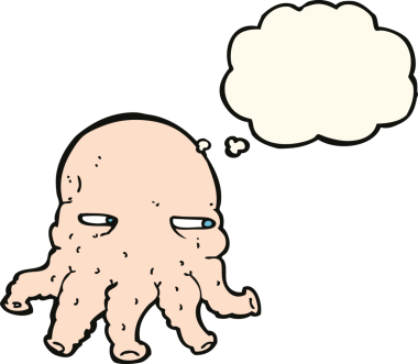 Bir insan tarafından çizilmiş düşünce baloncuklu uzaylı yüzü.